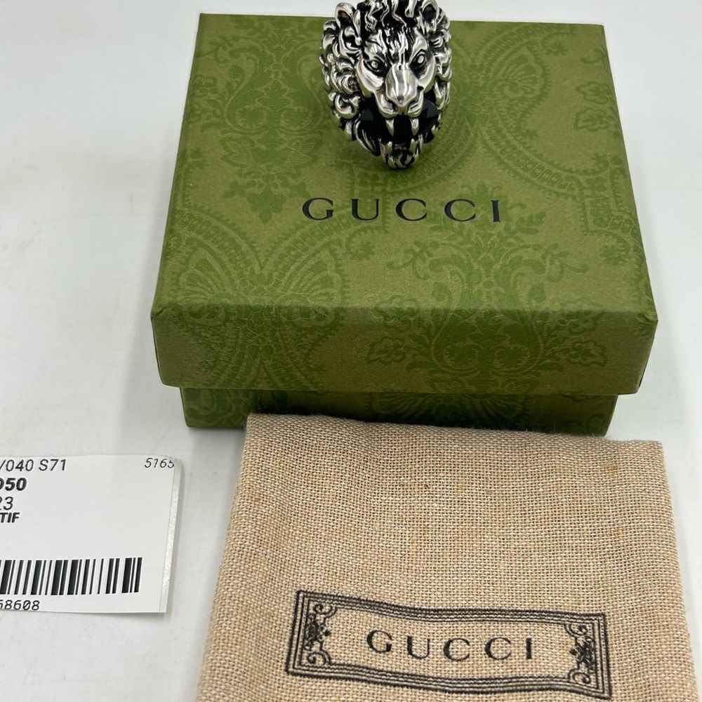 Gucci iconic Lionhead motif with Black stone size 10 made in Italy NWT - Picture 2 of 9